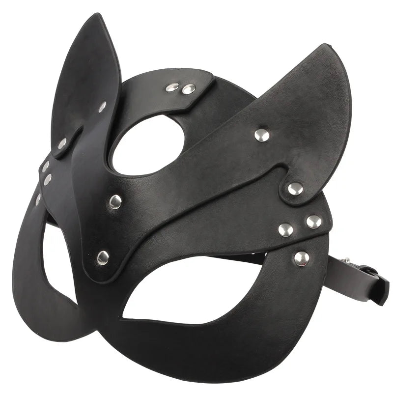 Máscara BDSM, juguetes sexuales para mujeres, ataduras de bondage, cuero, sexy, cosplay, máscara de conejo con orejas de gato, fiesta de mascaradas, cosplay facial