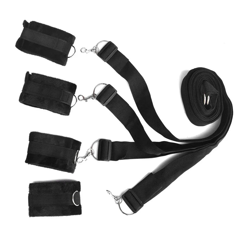 BDSM Bondage Restraint Set for Couples – Adjustable Handcuffs & Ankle Cuffs with Bed Straps,Soft SM Cuffs for Erotic Adult Games