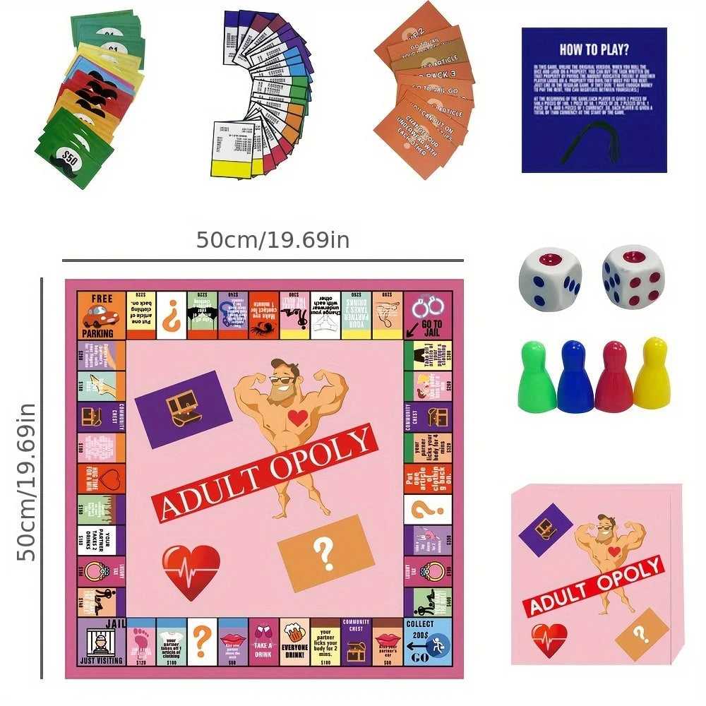 Adultopoly-Brettspiel für Paare, für Sexspielzeug, Date Night, Paarspiel, Kartenbrettspiel, Requisiten für 1 Set, Sexspielbrett für Erwachsene