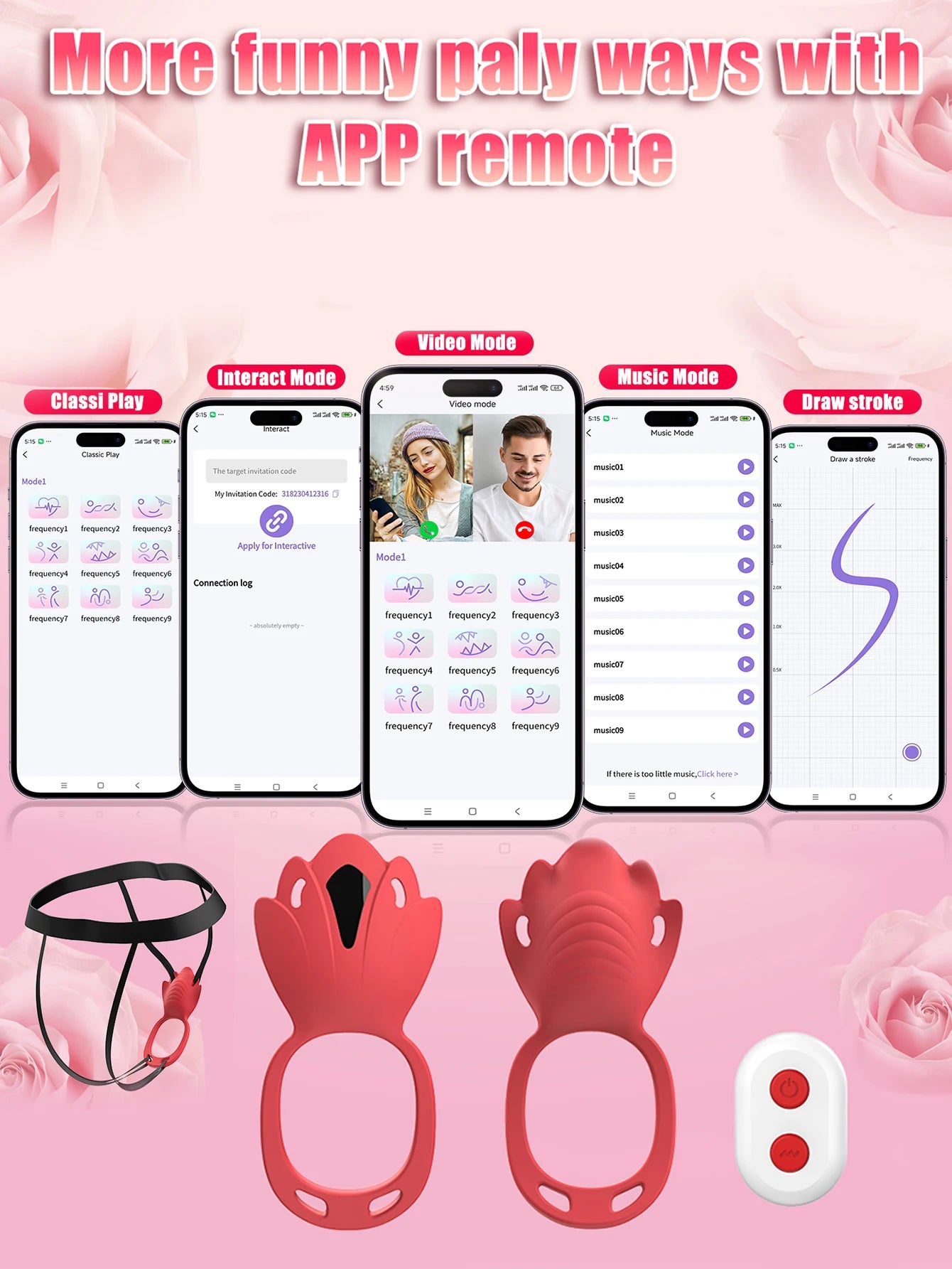 Female Portable Vibrator, 9 Vibrations, App Control, Penis Ring, Clitoral Stimulator, Adult Sex Toys for Women and Couples