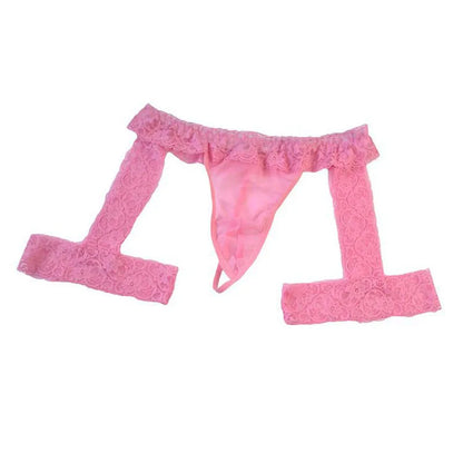 Sexy Lingerie for Him Lace Garter Belt Style Sissy Thong Underwear with Sheer G-String Under Pants Fantasy Underwear for Men