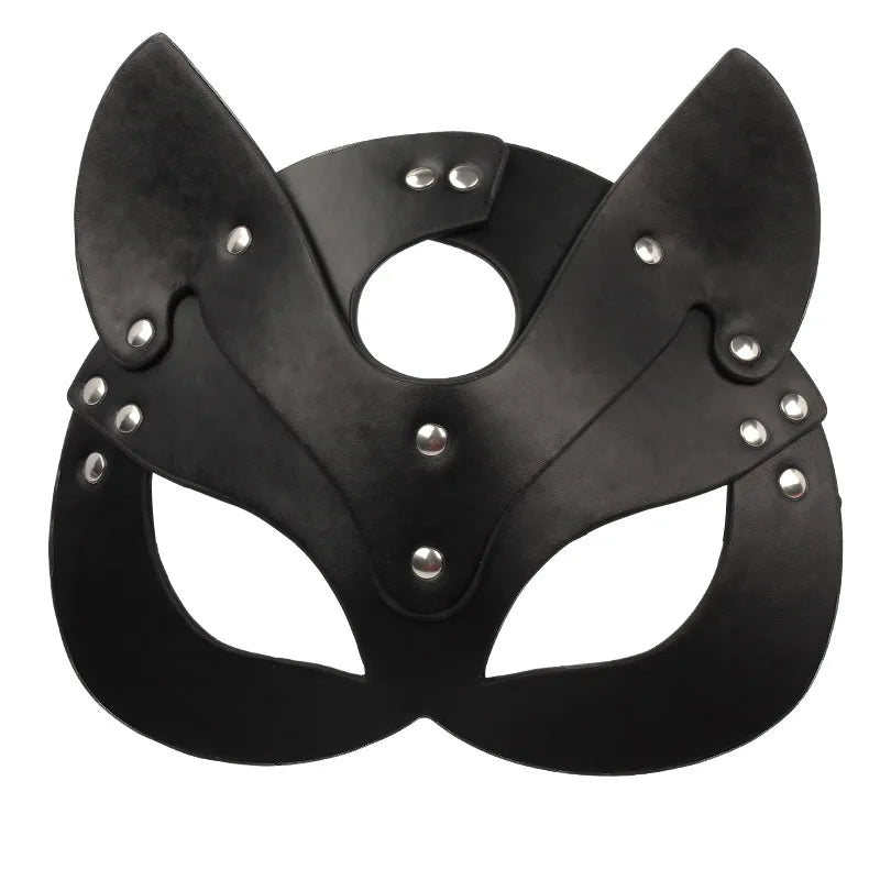 Máscara BDSM, juguetes sexuales para mujeres, ataduras de bondage, cuero, sexy, cosplay, máscara de conejo con orejas de gato, fiesta de mascaradas, cosplay facial