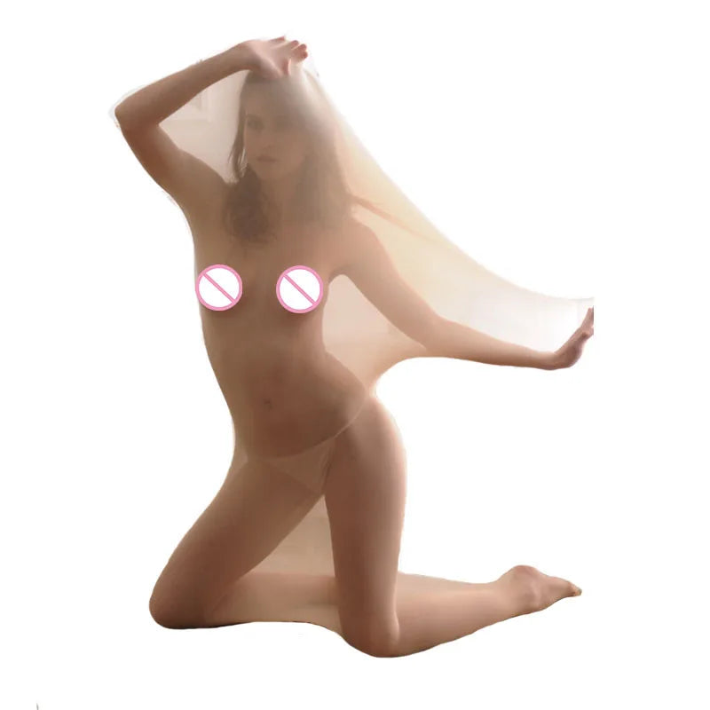 Bodystocking, pantimedias, lencería sexy BDSM transparente, medias de cuerpo entero con funda tipo saco