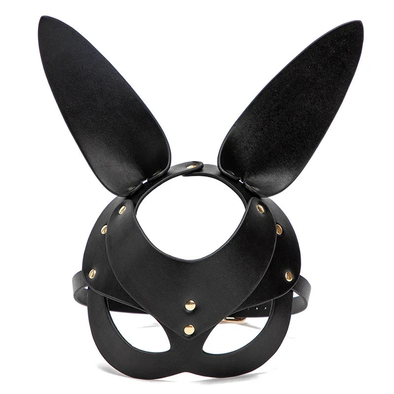 Máscara BDSM, juguetes sexuales para mujeres, ataduras de bondage, cuero, sexy, cosplay, máscara de conejo con orejas de gato, fiesta de mascaradas, cosplay facial