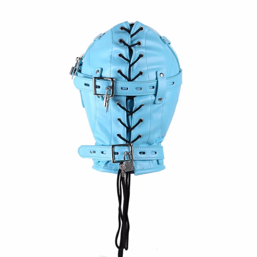BDSM Bondage Full Hood Masks,Sensory Deprivation Gimp,SM Leather Padded Slave Role Play Hood With Breathing Hole,Couple Sex Toys