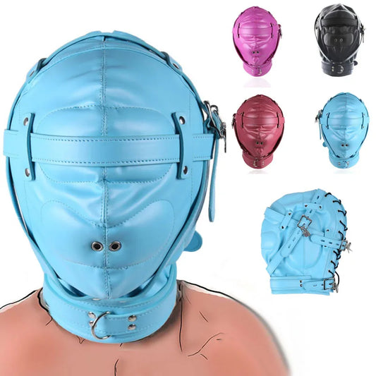BDSM Bondage Full Hood Masks,Sensory Deprivation Gimp,SM Leather Padded Slave Role Play Hood With Breathing Hole,Couple Sex Toys