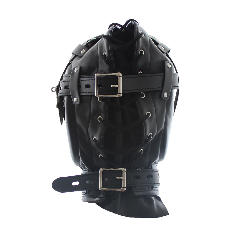 BDSM Bondage Full Hood Masks,Sensory Deprivation Gimp,SM Leather Padded Slave Role Play Hood With Breathing Hole,Couple Sex Toys