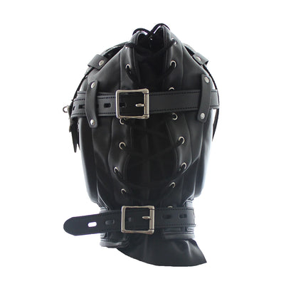 BDSM Bondage Full Hood Masks,Sensory Deprivation Gimp,SM Leather Padded Slave Role Play Hood With Breathing Hole,Couple Sex Toys