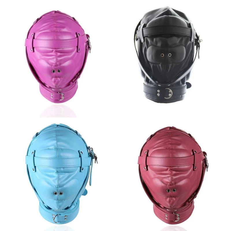 BDSM Bondage Full Hood Masks,Sensory Deprivation Gimp,SM Leather Padded Slave Role Play Hood With Breathing Hole,Couple Sex Toys