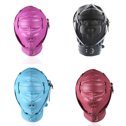 BDSM Bondage Full Hood Masks,Sensory Deprivation Gimp,SM Leather Padded Slave Role Play Hood With Breathing Hole,Couple Sex Toys