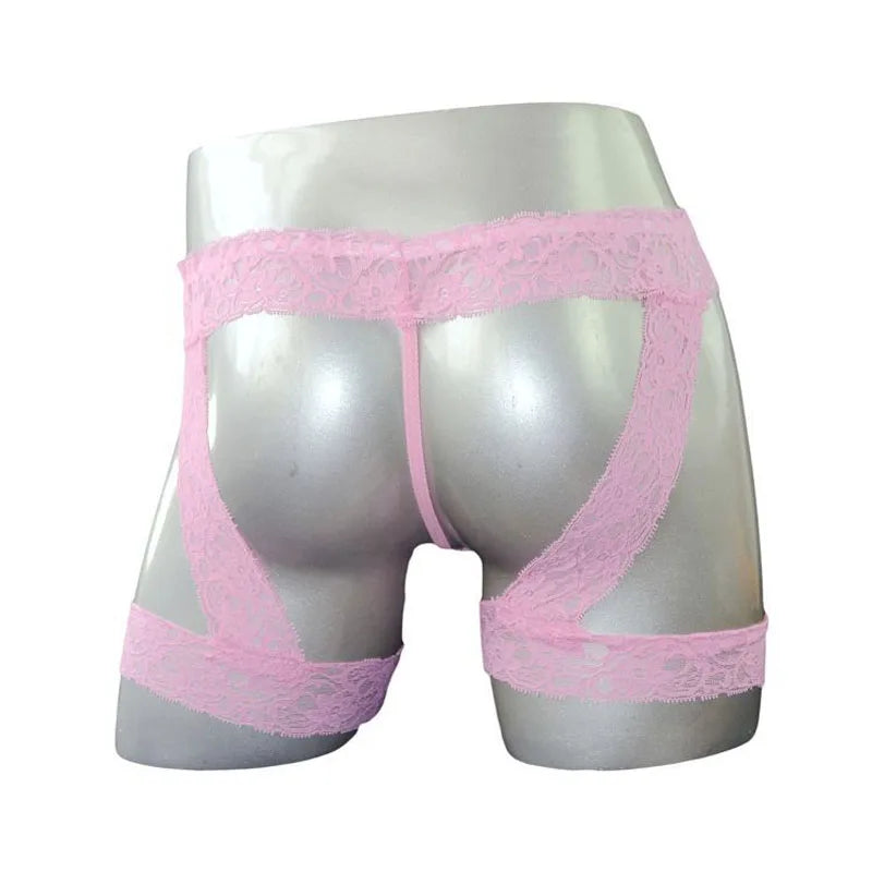 Sexy Lingerie for Him Lace Garter Belt Style Sissy Thong Underwear with Sheer G-String Under Pants Fantasy Underwear for Men