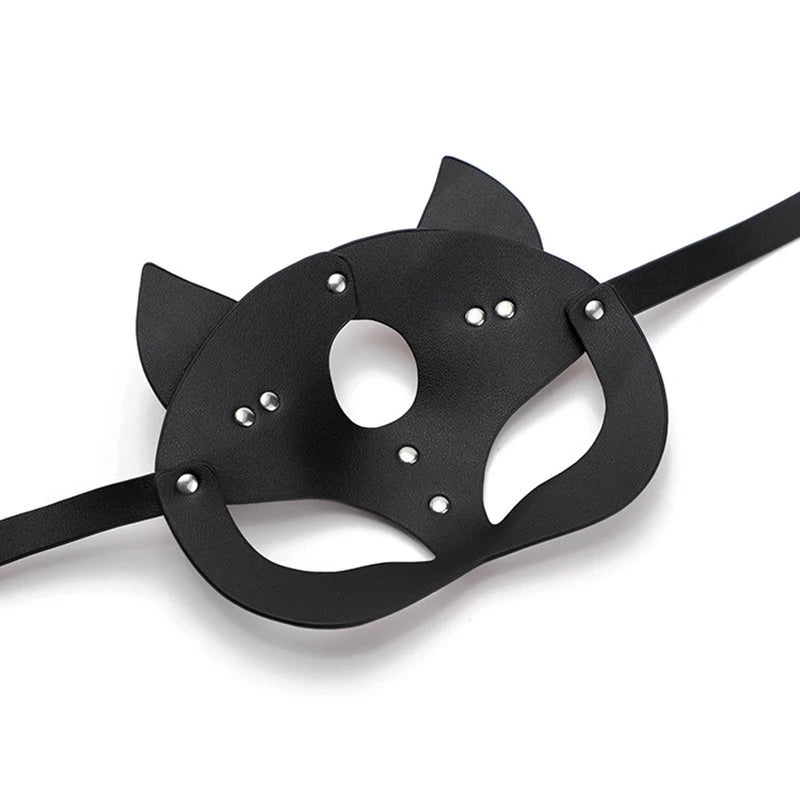 Máscara BDSM, juguetes sexuales para mujeres, ataduras de bondage, cuero, sexy, cosplay, máscara de conejo con orejas de gato, fiesta de mascaradas, cosplay facial