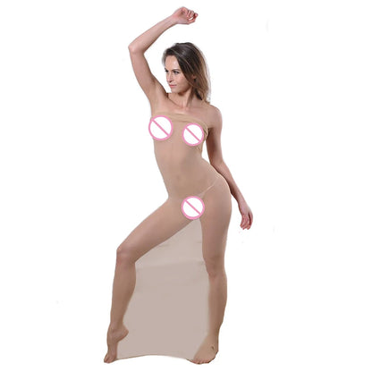 Bodystocking, pantimedias, lencería sexy BDSM transparente, medias de cuerpo entero con funda tipo saco