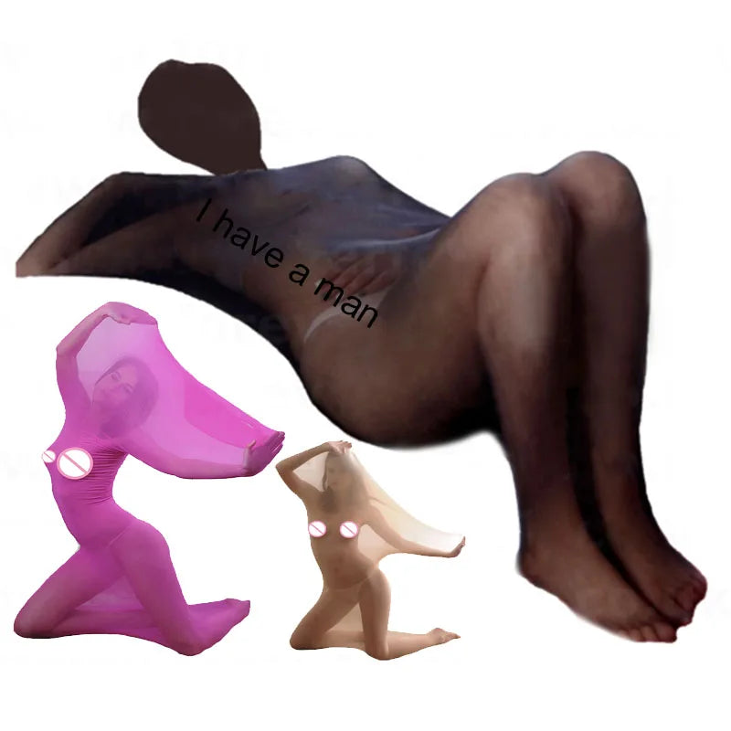 Bodystocking, pantimedias, lencería sexy BDSM transparente, medias de cuerpo entero con funda tipo saco