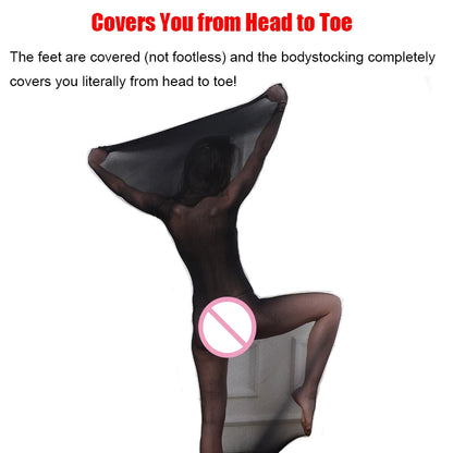 Bodystocking, pantimedias, lencería sexy BDSM transparente, medias de cuerpo entero con funda tipo saco