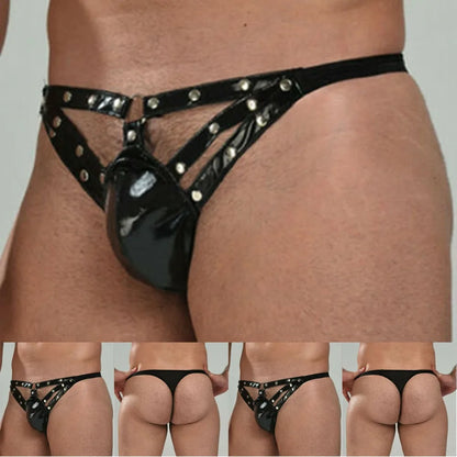Lencería para hombre, ropa interior sexy, bragas de cuero de castidad sin entrepierna, arnés, calzoncillos, suspensorio ahuecado, tanga sexy