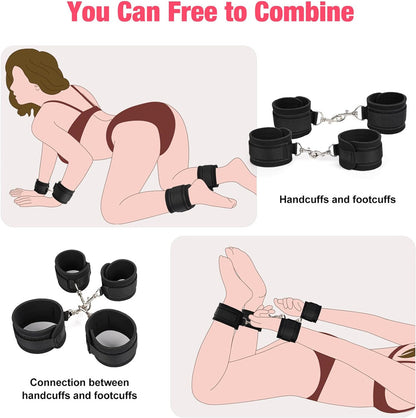 BDSM Bettfesseln Sex Handschellen Fußfesseln SM Sklave Sadistisches Sex-Set Paar Erwachsene Sex-Spielzeug-Set 18+ Erwachsene Sexspielzeug
