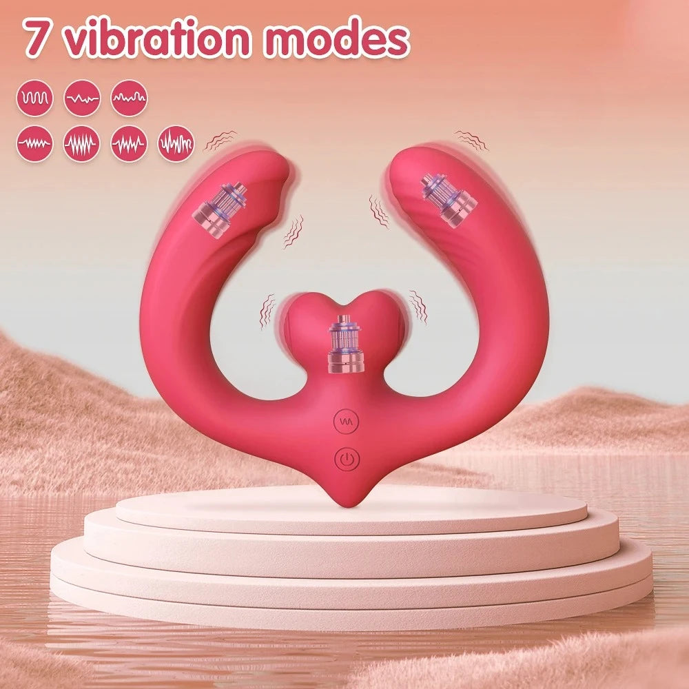Consolador vibrador de doble punta para punto G, para mujeres y parejas lesbianas, 7 modos, sin tirantes, con control remoto, ideal para adultos.