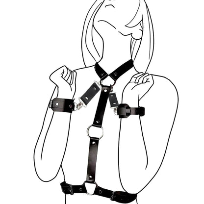 BDSM Bondage Fesseln Handschellen Sexspielzeug Hals bis Handgelenk hinter dem Rücken Verstellbarer Handschellengürtel PU-Leder für SM-Spiele für Erwachsene