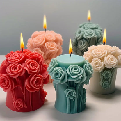 Molde de silicona para jabón de peonía de ratán con forma de columna de flores de rosas románticas para decoración de cenas a la luz de las velas de chocolate para San Valentín