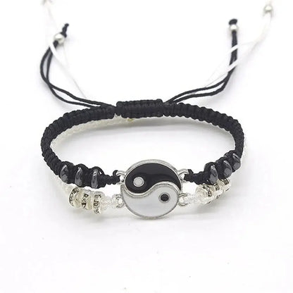 Conjunto de 2 joyas para pareja, pulsera de Tai Chi en blanco y negro, cadena ajustable, estilo sencillo, joyería de uso diario.