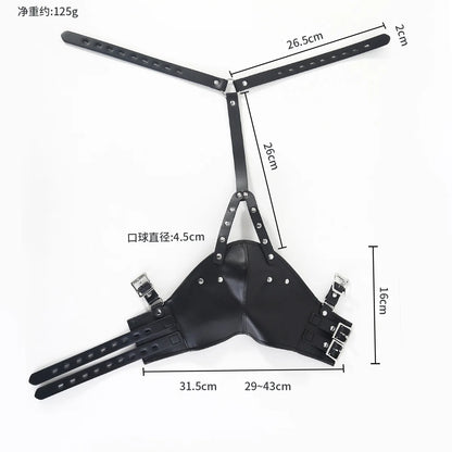 Máscara de cuero con capucha para SM, arnés de bondage BDSM, mordaza, máscara con bola, mordaza para la boca, fetiche erótico, restricción de esclavos, juguetes sexuales para parejas.