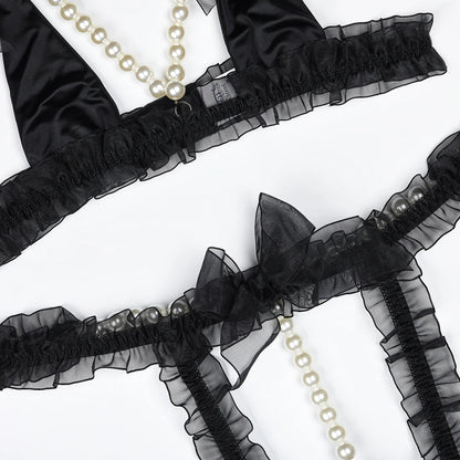 MUZISKAT Haute Sense 2024 Conjunto de lencería erótica con cadena de perlas y encaje de malla para mujer Onlyfans