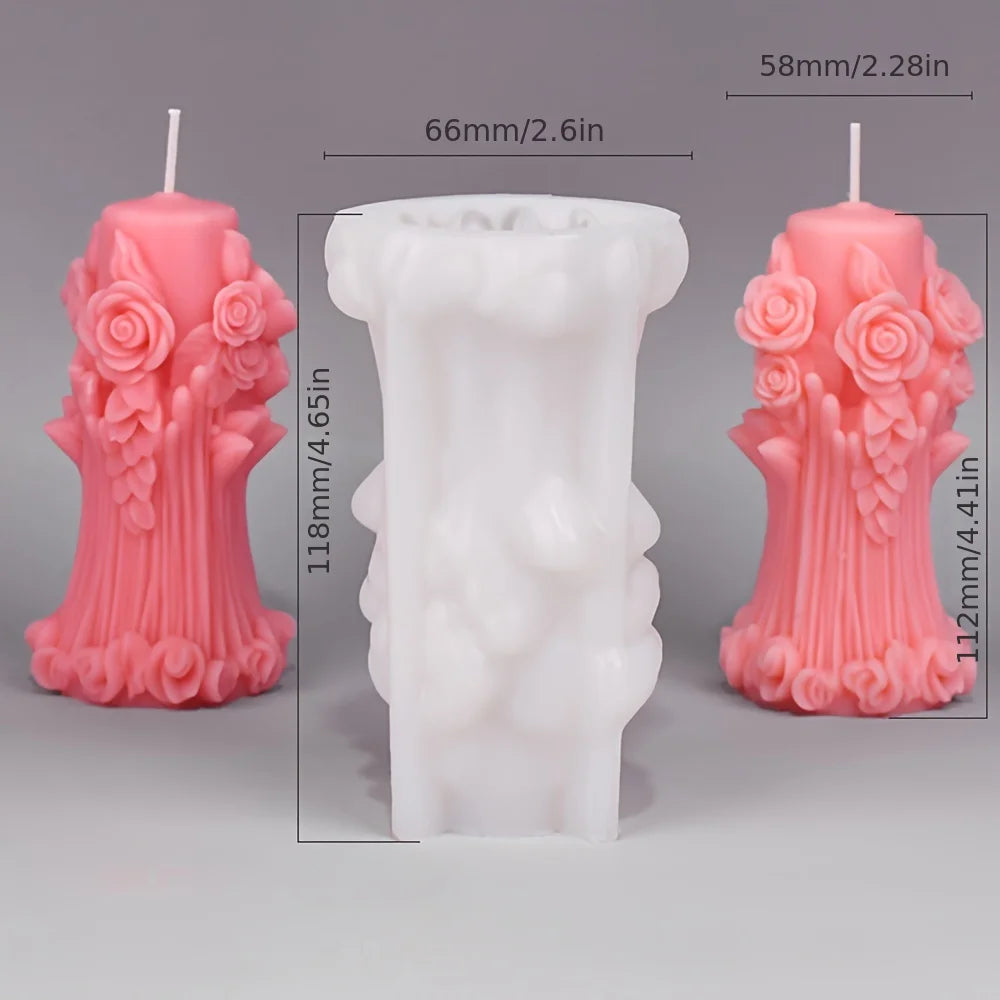 Molde de silicona para jabón de peonía de ratán con forma de columna de flores de rosas románticas para decoración de cenas a la luz de las velas de chocolate para San Valentín