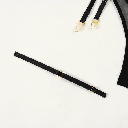 2024 Summer New Triangle Cup Erotic Lingerie Sexy See-Through Mesh Splicing Four-Piece Set