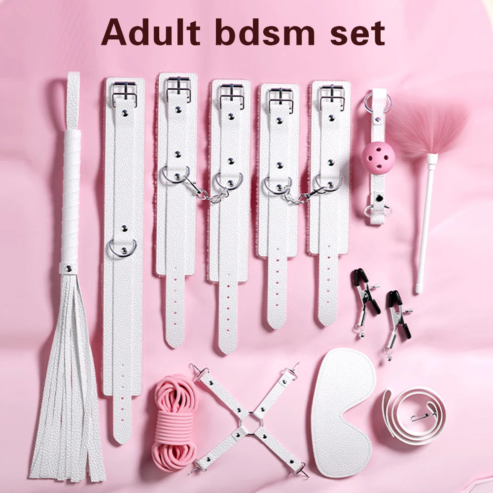 Bdsm Bondage Set Restraint Adult Game Handcuff Neck Collar Wrist Mouth Gag Strap Fetish SM Sex Toys for Woman Couples Product