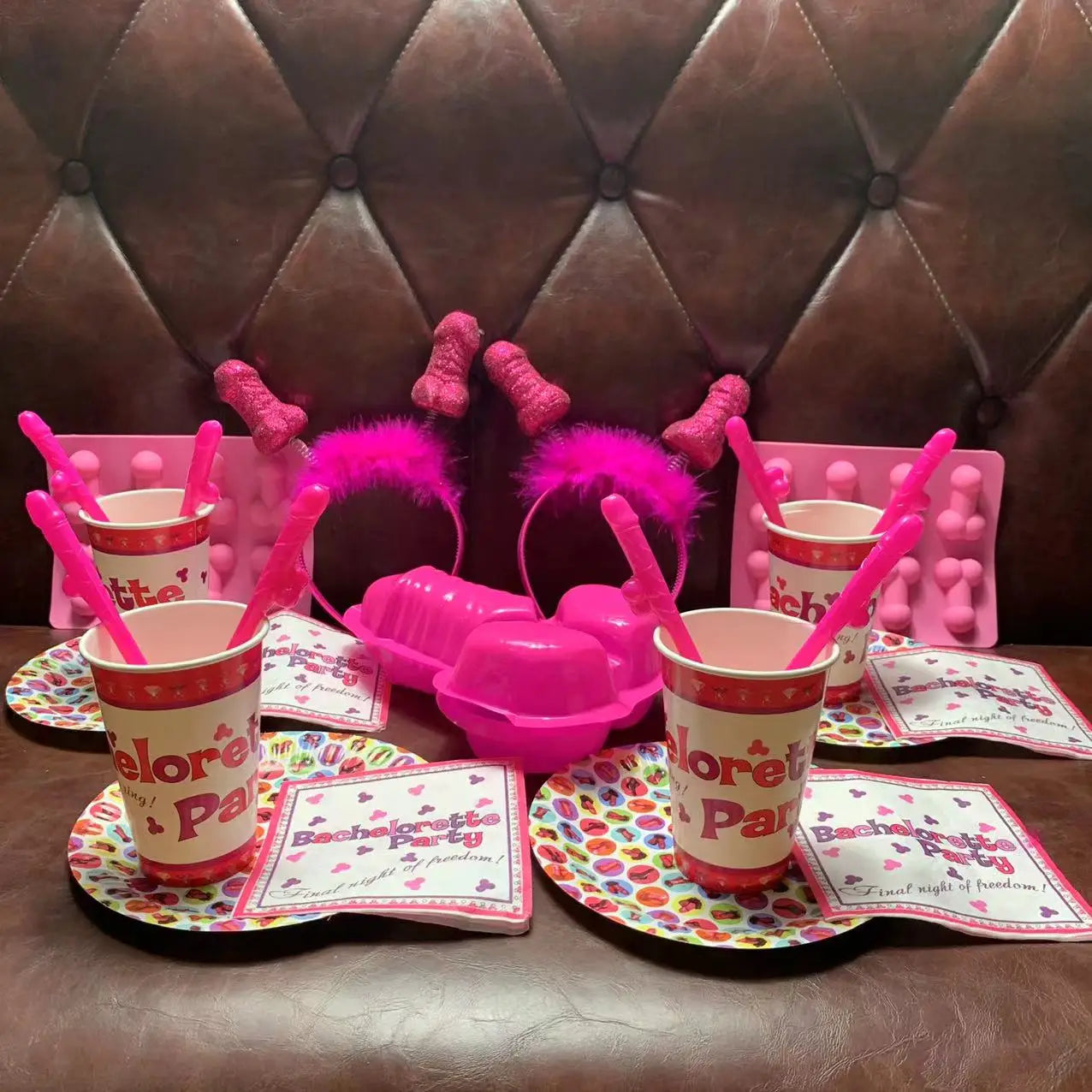 Bachelorette Party Accessories Rose Pink Funny Penis Table Decorations Dick Straw Plate Cups Wedding Favor Ideas Gift for Guest