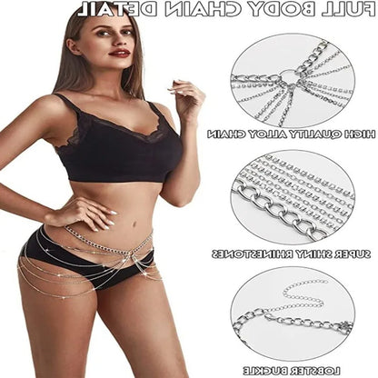 Cadena geométrica sexy para la cintura: flecos de diamantes de imitación en capas, joyería corporal para mujer, accesorio de moda atrevido para vacaciones en la playa, tendencia Y2K