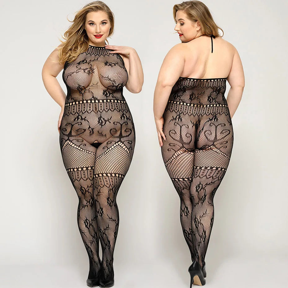 Sexy Lingerie Women Body Underwear Plus Size Halter Bodysuit Open Crotch Bodystocking Nightwear Erotic Lingerie Porno Costumes