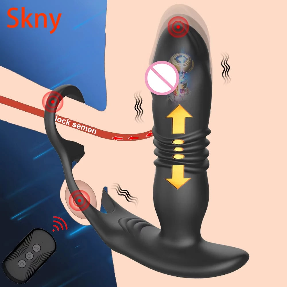 Vibrador telescópico para masaje de próstata masculino, tapón anal, vibrador para retrasar la eyaculación, anillo para el pene, consoladores, juguetes sexuales para hombres homosexuales mayores de 18 años.