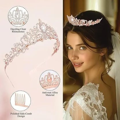 3 Pcs Bachelorette Party Decorations Bridal Shower Crown Bride to Be Sash&Veil for Women Bachelorette Party Gifts