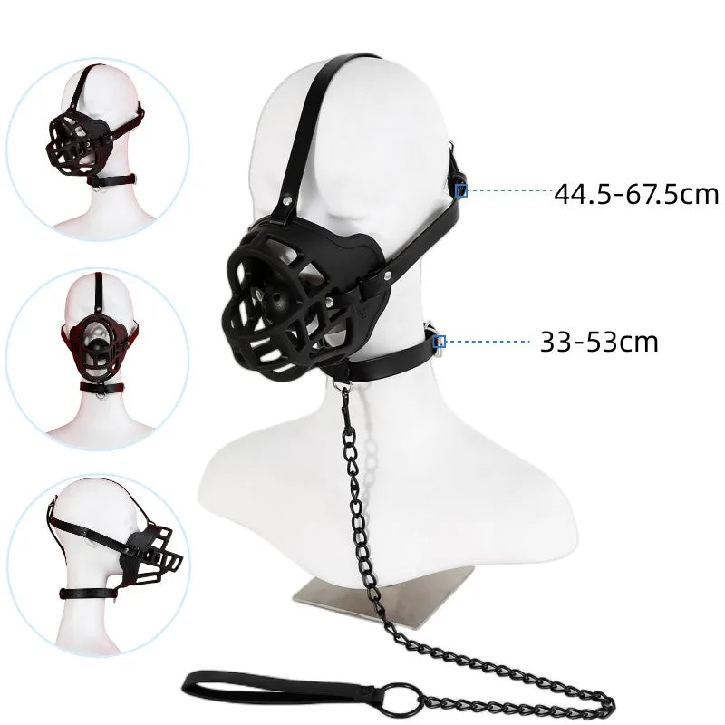 Máscara facial de malla hueca BDSM con mordaza de bola de boca abierta para juegos de adultos, ataduras de bondage, juguetes sexuales para cosplay
