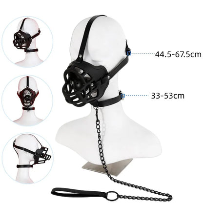 Máscara facial de malla hueca BDSM con mordaza de bola de boca abierta para juegos de adultos, ataduras de bondage, juguetes sexuales para cosplay
