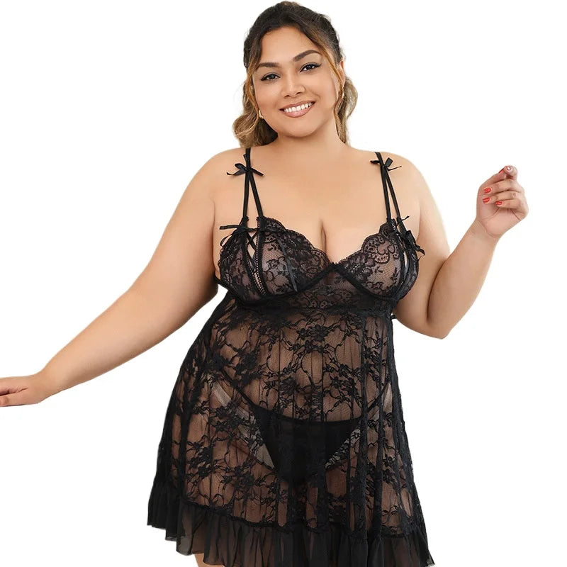 2025 Sexy Lingerie Lace Halter Sexy Nightdress Plus Size Women Lingerie Ladies Nightdress Home Suit 2 Pieces Set Women'S Pajama