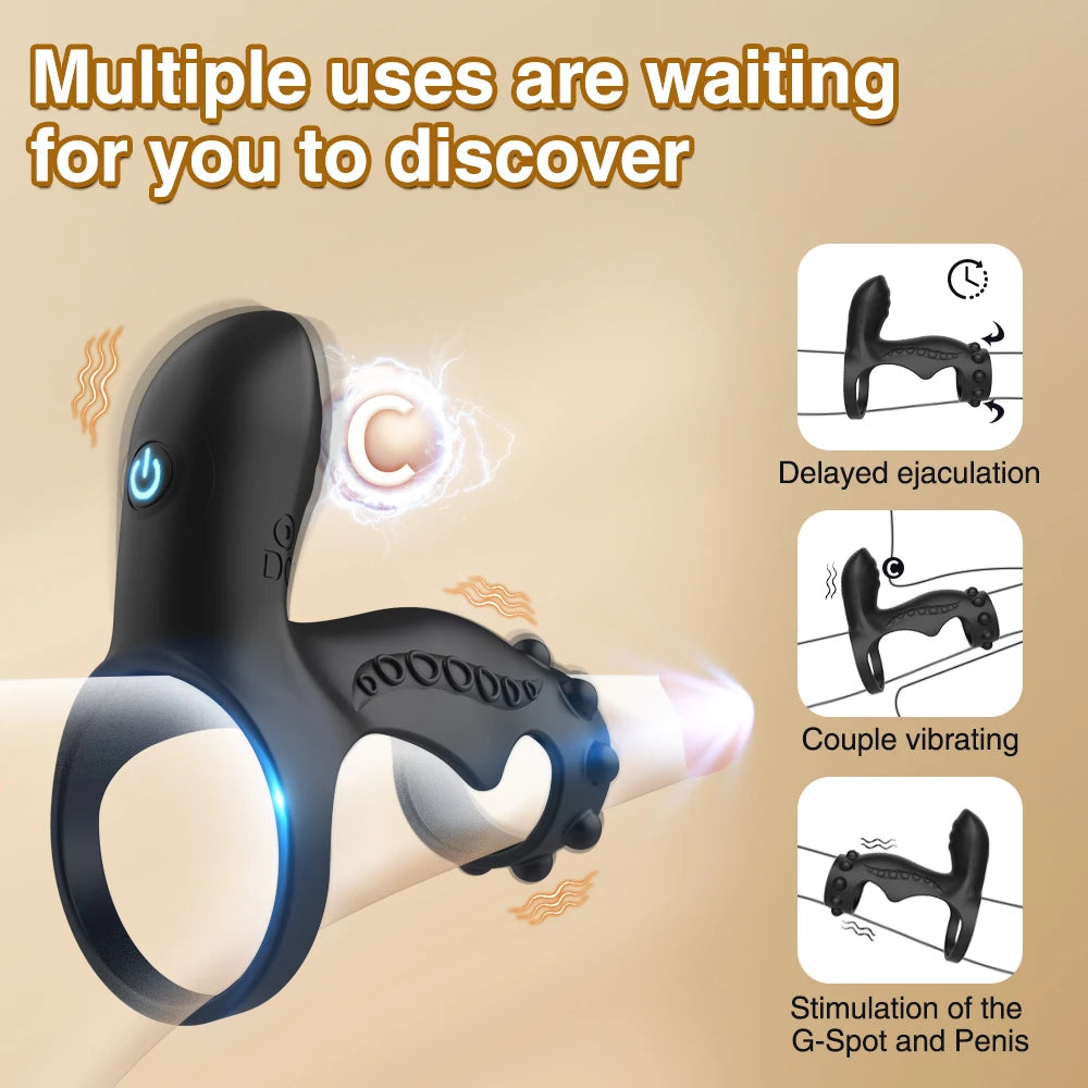 Juguetes sexuales para hombres: anillo vibrador para el pene, eyaculación retardada, anillo para el pene, estimulación del clítoris y el punto G, masajeador de pene masculino, juguete para parejas.