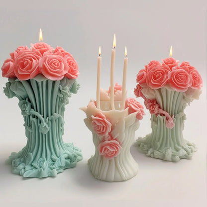 Molde de silicona para jabón de peonía de ratán con forma de columna de flores de rosas románticas para decoración de cenas a la luz de las velas de chocolate para San Valentín