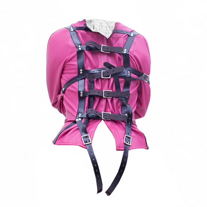 BDSM Leather Armbinder Restraint Straitjacket Sex Toy,Straight Jacket Bondage Adjustable Belt,Slave Cosplay Women's Sexy Costume
