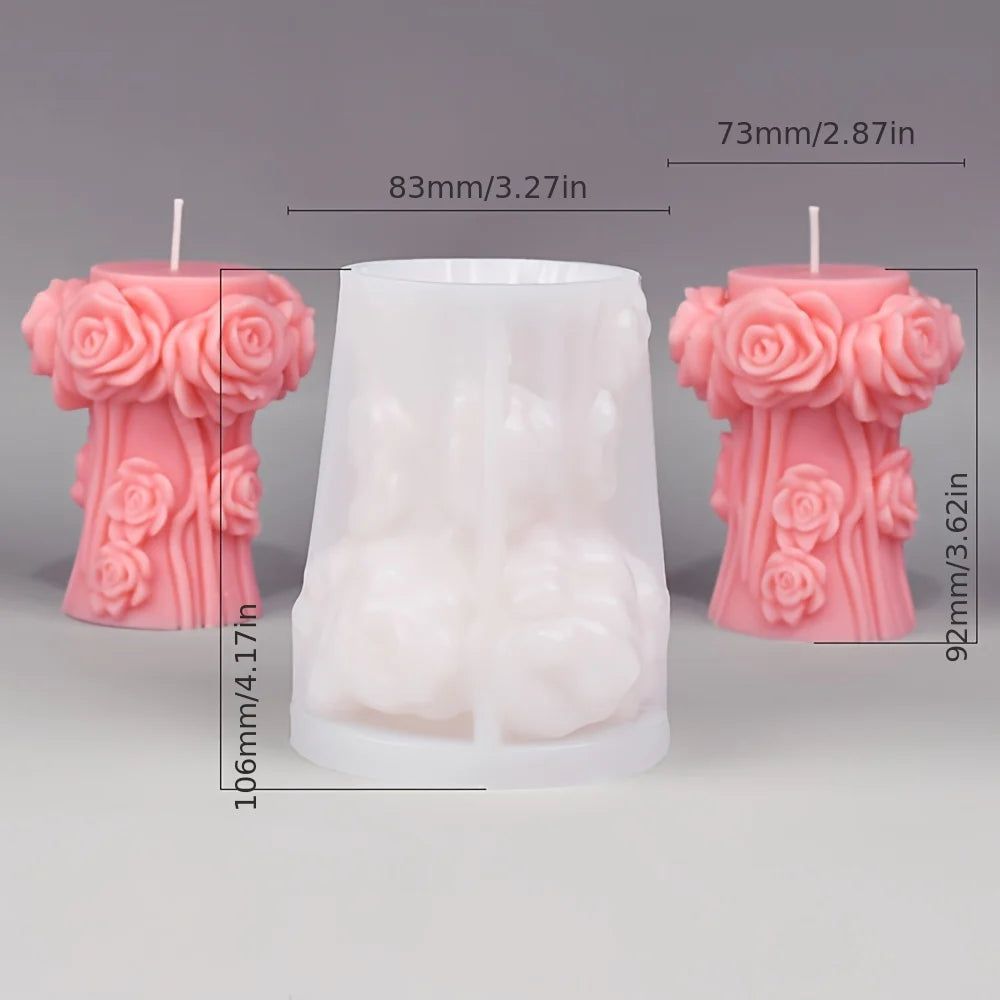 Molde de silicona para jabón de peonía de ratán con forma de columna de flores de rosas románticas para decoración de cenas a la luz de las velas de chocolate para San Valentín