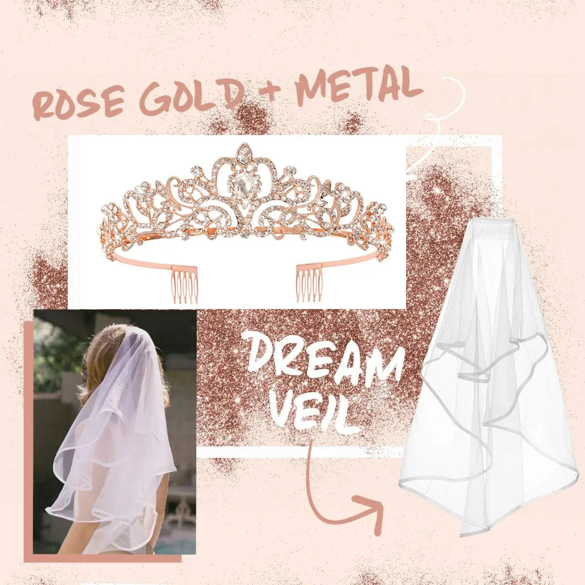 3 Pcs Bachelorette Party Decorations Bridal Shower Crown Bride to Be Sash&Veil for Women Bachelorette Party Gifts