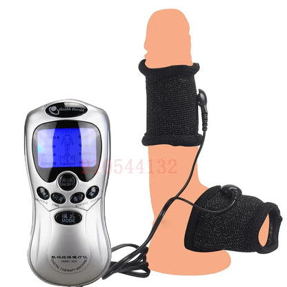 Funda de pene con fibra conductora para electrochoque BDSM, anillos para escroto, estimulación eléctrica, terapia de pene, productos sexuales masculinos para agrandar el pene.