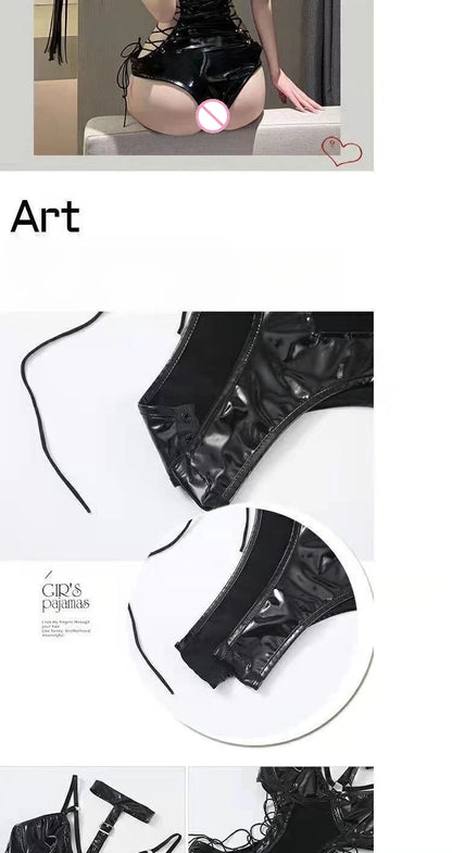 Body de látex BDSM, disfraz de reina, vestido fetiche sexy, malla transparente, conjunto de lencería erótica ajustada para mujer