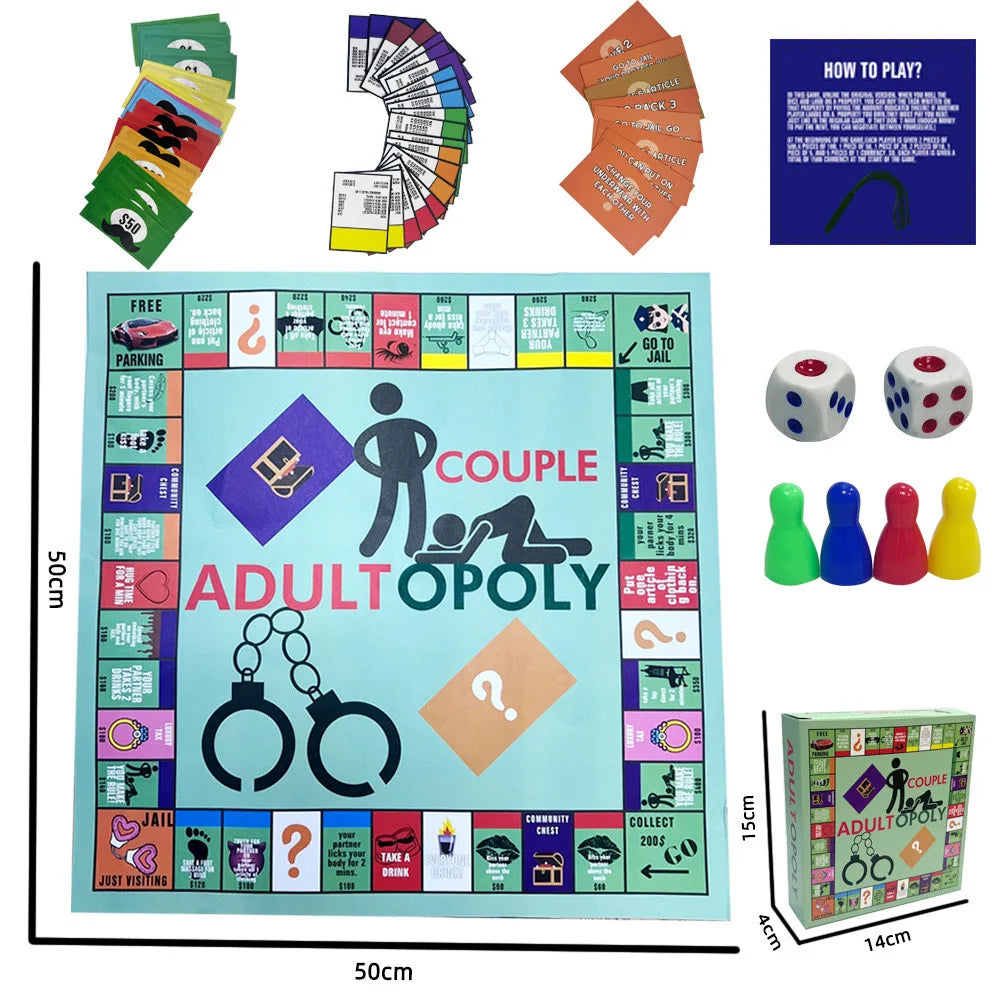 Adultopoly-Brettspiel für Paare, für Sexspielzeug, Date Night, Paarspiel, Kartenbrettspiel, Requisiten für 1 Set, Sexspielbrett für Erwachsene