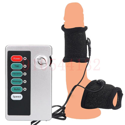 Funda de pene con fibra conductora para electrochoque BDSM, anillos para escroto, estimulación eléctrica, terapia de pene, productos sexuales masculinos para agrandar el pene.