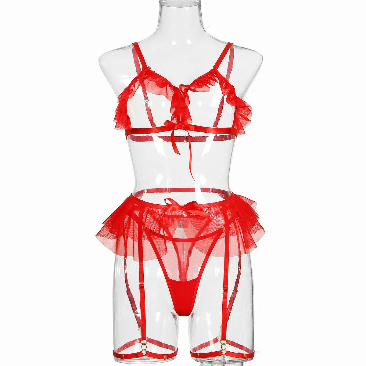 MUZISKAT New 2024 Fashion Durchsichtiges Mesh Fünfteiliges Sexy Skelett Erotische Dessous Set Onlyfan