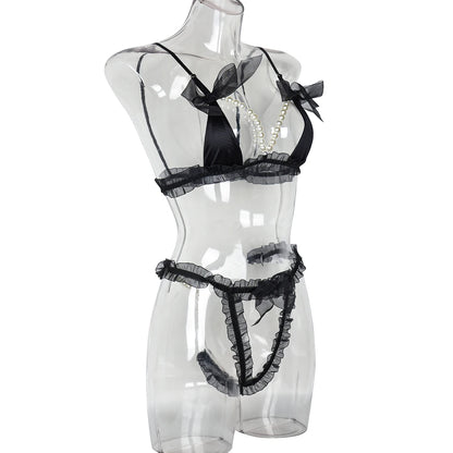 MUZISKAT Haute Sense 2024 Conjunto de lencería erótica con cadena de perlas y encaje de malla para mujer Onlyfans