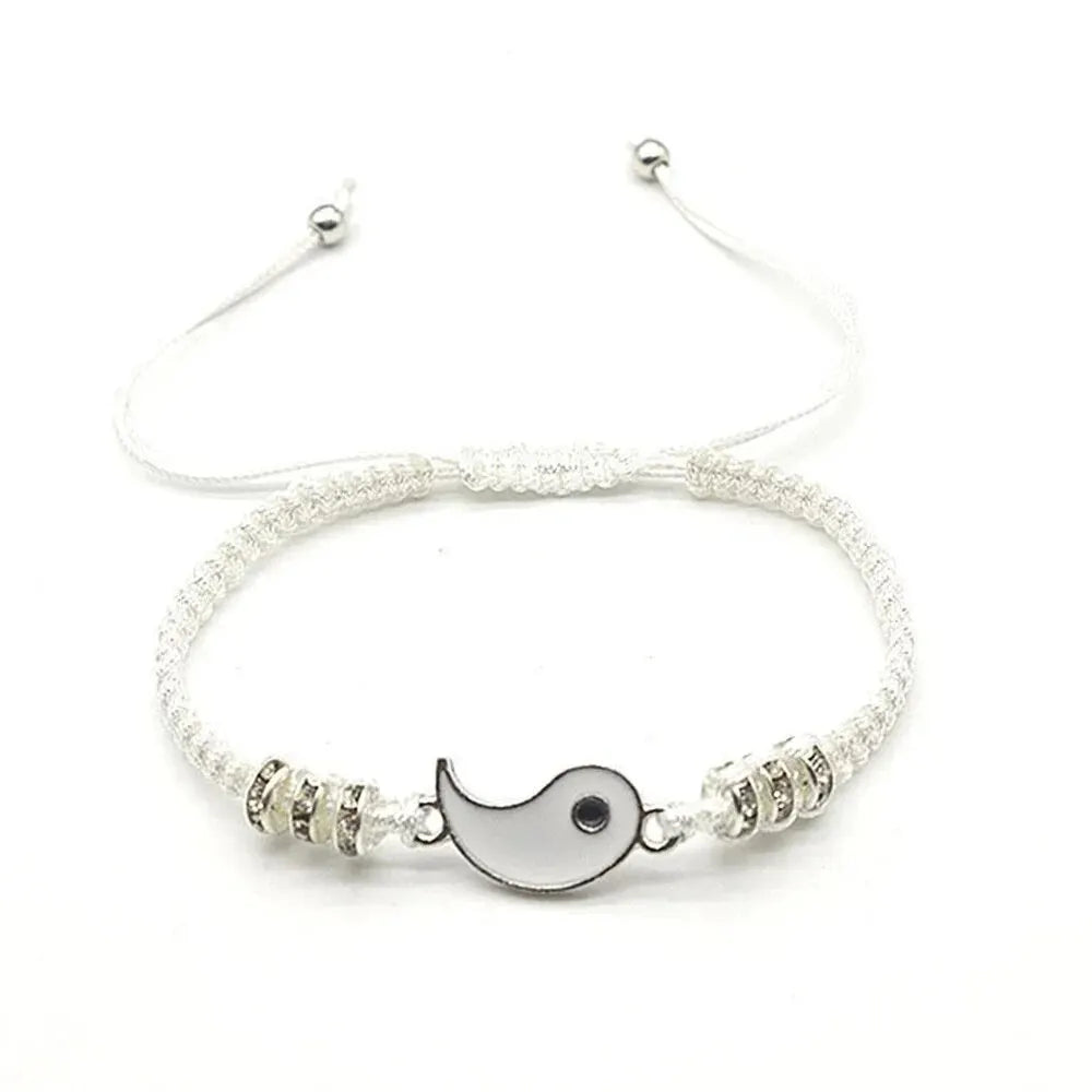 Conjunto de 2 joyas para pareja, pulsera de Tai Chi en blanco y negro, cadena ajustable, estilo sencillo, joyería de uso diario.